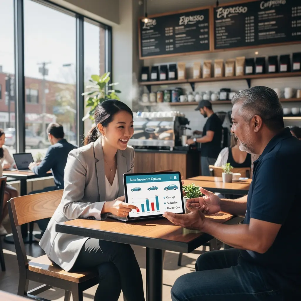 Grafika ilustrująca telefoniczny kontakt z biurem obsługi klienta dotyczący wyjaśnienia szczegółów polisy ubezpieczeniowej.