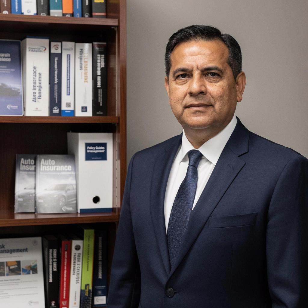 Ilustracja przedstawiająca różne dokumenty związane z ubezpieczeniem samochodu na biurku.